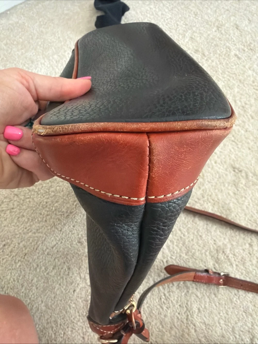 Dooney & Bourke Black Pebbled Leather Crossbody Bag with Brown Trim